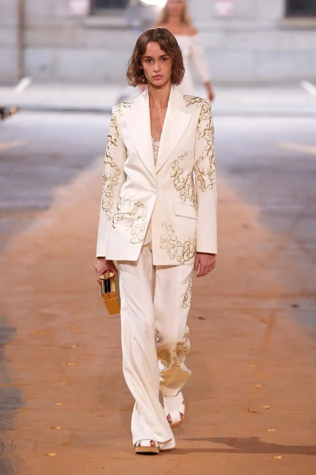 Gabriela Hearst Pants Women Rhein Embroidered Pant In Ivory Textured Linen