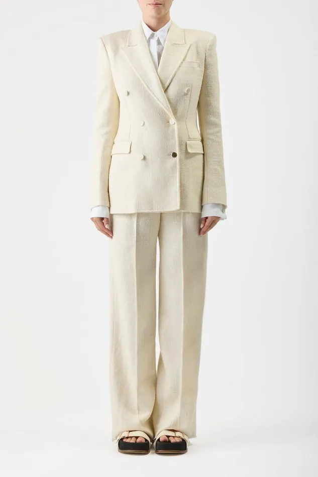 Gabriela Hearst Pants Women Rhein Pant In Ivory Silk Virgin Wool Slub