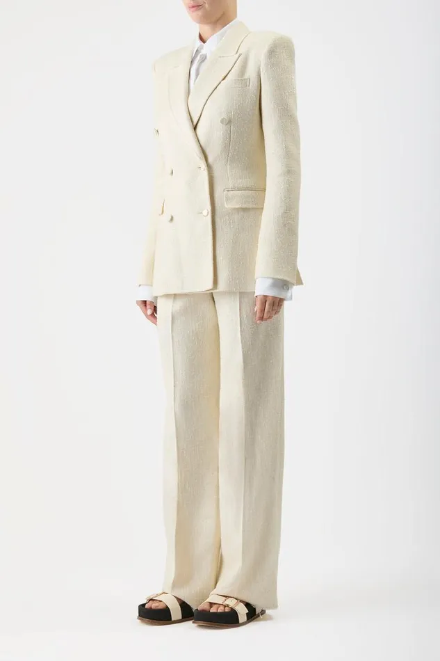 Gabriela Hearst Pants Women Rhein Pant In Ivory Silk Virgin Wool Slub