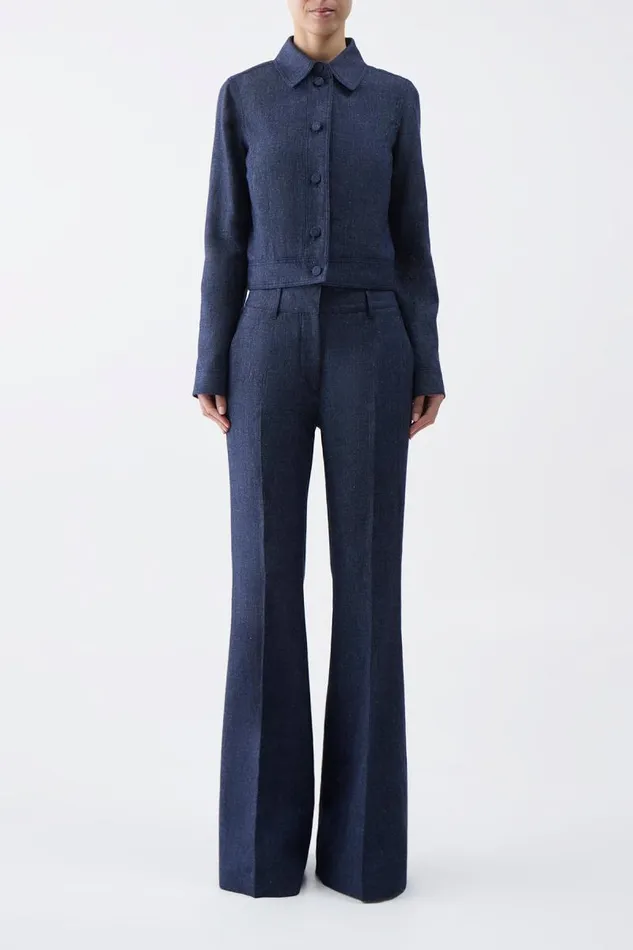 Gabriela Hearst Pants Women Rhein Pant In Navy Linen Virgin Wool