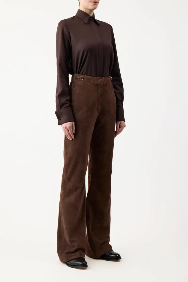 Gabriela Hearst Pants Women Vesta Pant In Chocolate Suede