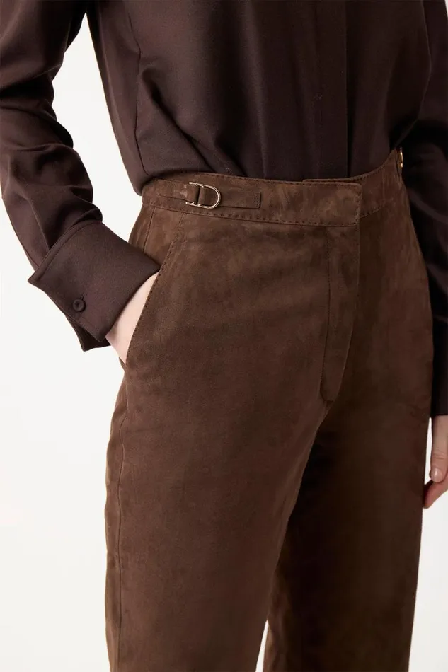 Gabriela Hearst Pants Women Vesta Pant In Chocolate Suede