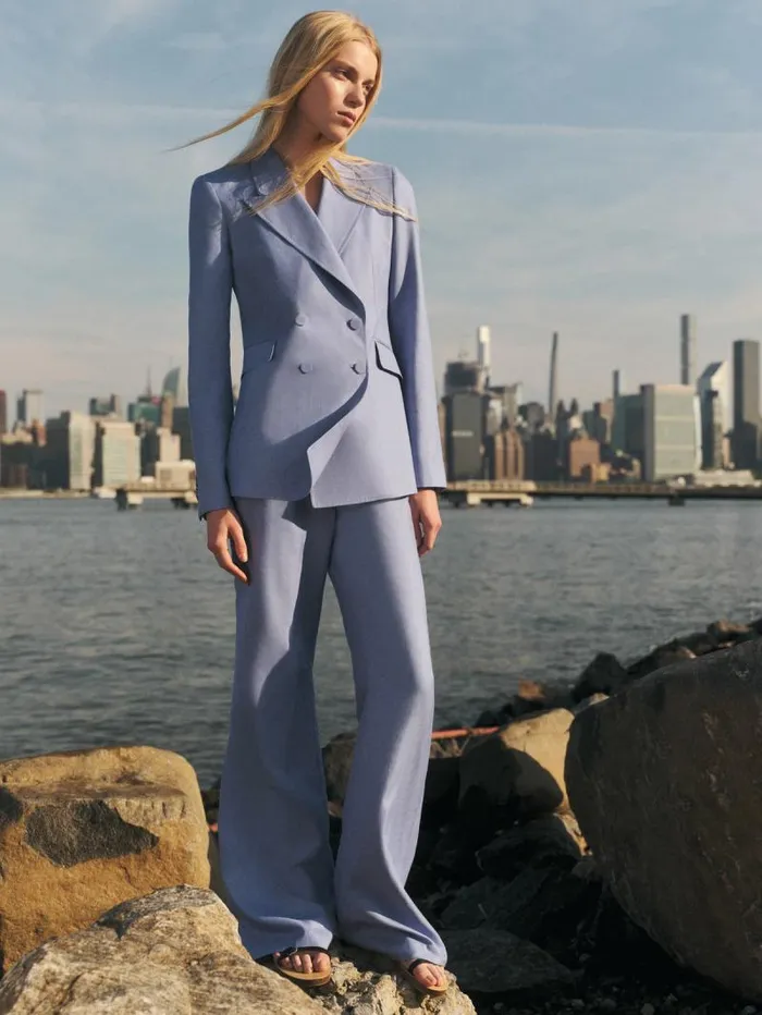 Gabriela Hearst Pants Women Vesta Pant In Light Blue Virgin Wool And Silk Linen Twill