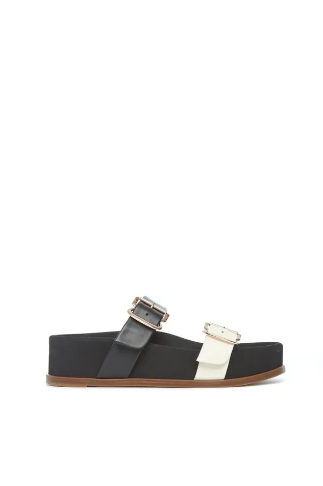 Gabriela Hearst Platforms Women Wren Flat Sandal In Black and Ivory Leather