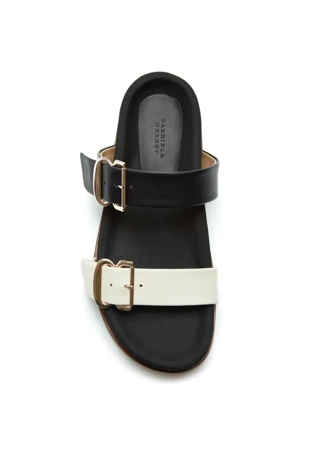 Gabriela Hearst Platforms Women Wren Flat Sandal In Black and Ivory Leather