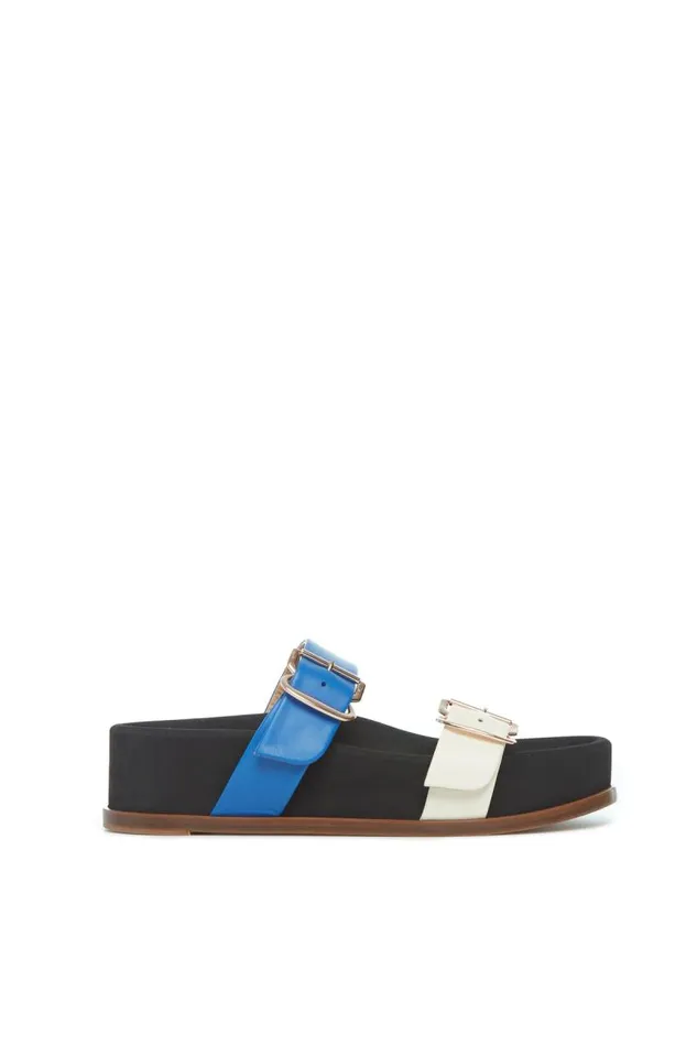 Gabriela Hearst Platforms Women Wren Flat Sandal In Sapphire and Ivory Leather Gabriela Hearst Platforms Women Wren Flat Sandal In Sapphire and Ivory Leather