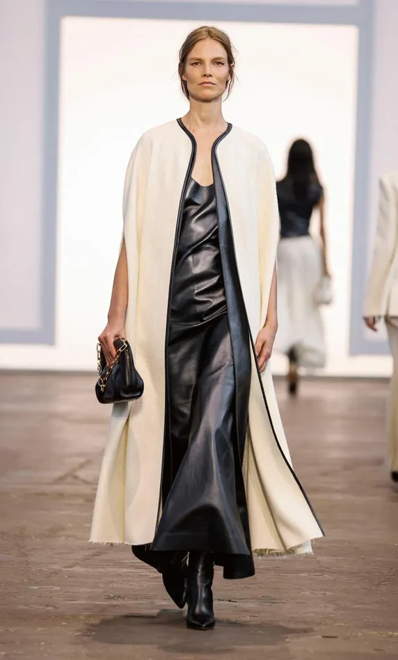 Gabriela Hearst Ponchos and Capes Women Glenys Cape In Ivory Silk Wool Slub With Metallic Nappa Leather Gilet