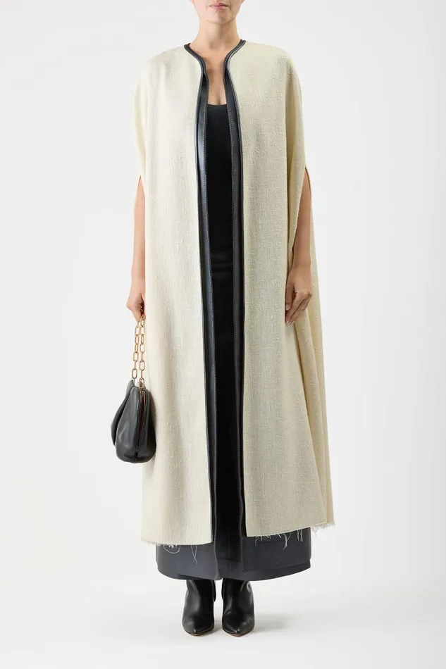 Gabriela Hearst Ponchos and Capes Women Glenys Cape In Ivory Silk Wool Slub With Metallic Nappa Leather Gilet