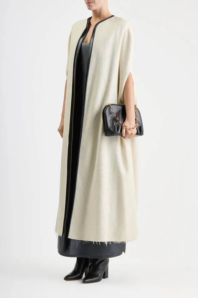 Gabriela Hearst Ponchos and Capes Women Glenys Cape In Ivory Silk Wool Slub With Metallic Nappa Leather Gilet