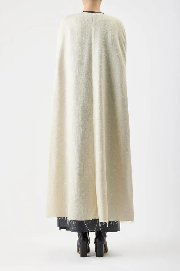 Gabriela Hearst Ponchos and Capes Women Glenys Cape In Ivory Silk Wool Slub With Metallic Nappa Leather Gilet