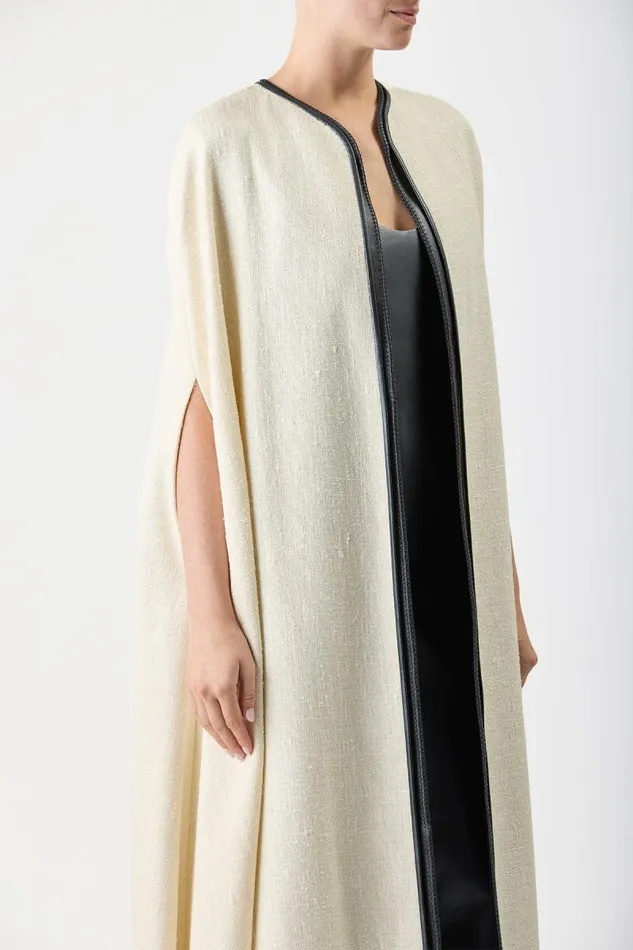 Gabriela Hearst Ponchos and Capes Women Glenys Cape In Ivory Silk Wool Slub With Metallic Nappa Leather Gilet