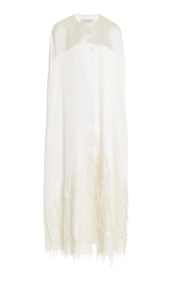 Gabriela Hearst Ponchos and Capes Women Hillman Feather Cape In Ivory Silk Satin Gabriela Hearst Ponchos and Capes Women Hillman Feather Cape In Ivory Silk Satin