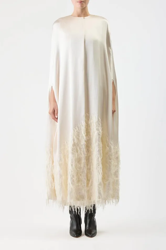 Gabriela Hearst Ponchos and Capes Women Hillman Feather Cape In Ivory Silk Satin