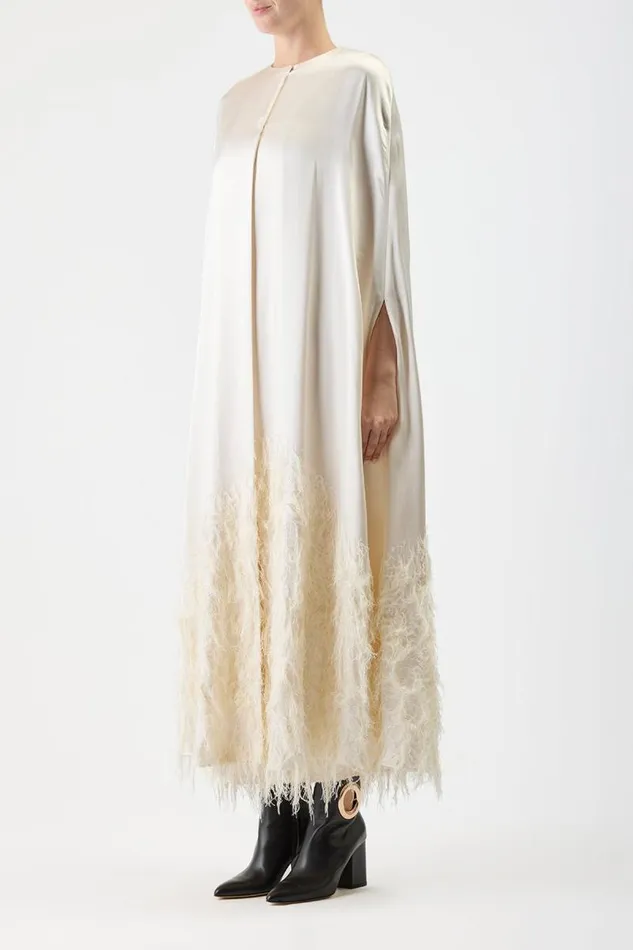 Gabriela Hearst Ponchos and Capes Women Hillman Feather Cape In Ivory Silk Satin