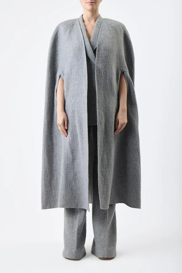 Gabriela Hearst Ponchos and Capes Women Lindlow Cape In Light Grey Melange Cashmere Linen