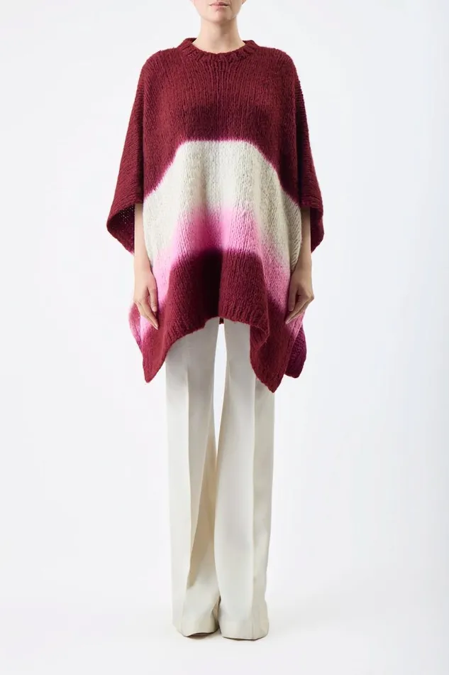 Gabriela Hearst Ponchos and Capes Women Lyla Knit Ponco In Dip Dye Bordeaux Multi Welfat Cashmere
