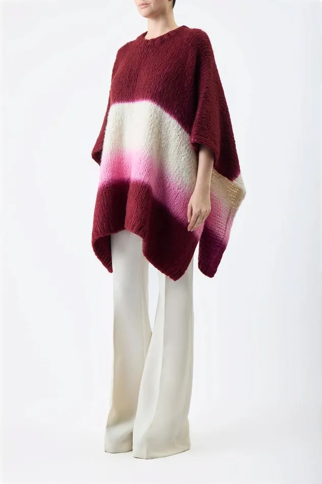Gabriela Hearst Ponchos and Capes Women Lyla Knit Ponco In Dip Dye Bordeaux Multi Welfat Cashmere