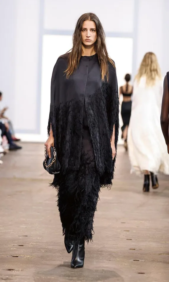 Gabriela Hearst Ponchos and Capes Women Pauli Feather Cape In Black Silk Satin