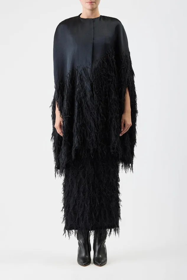 Gabriela Hearst Ponchos and Capes Women Pauli Feather Cape In Black Silk Satin