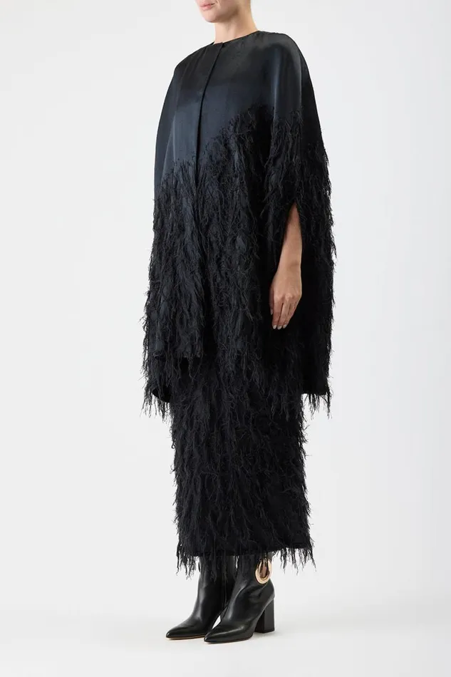 Gabriela Hearst Ponchos and Capes Women Pauli Feather Cape In Black Silk Satin