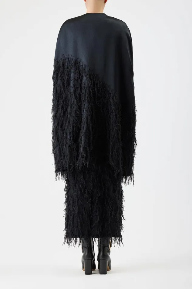 Gabriela Hearst Ponchos and Capes Women Pauli Feather Cape In Black Silk Satin
