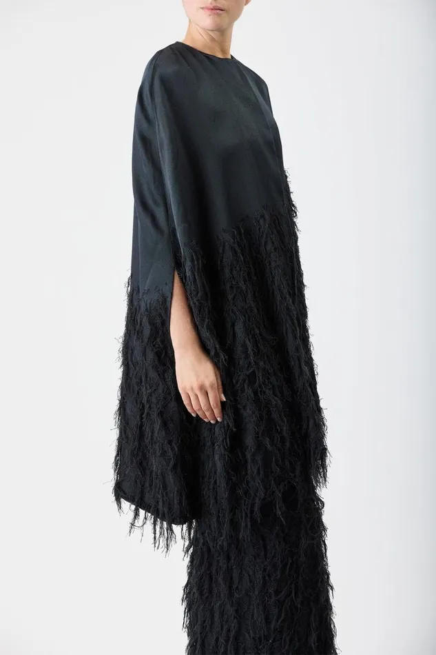 Gabriela Hearst Ponchos and Capes Women Pauli Feather Cape In Black Silk Satin