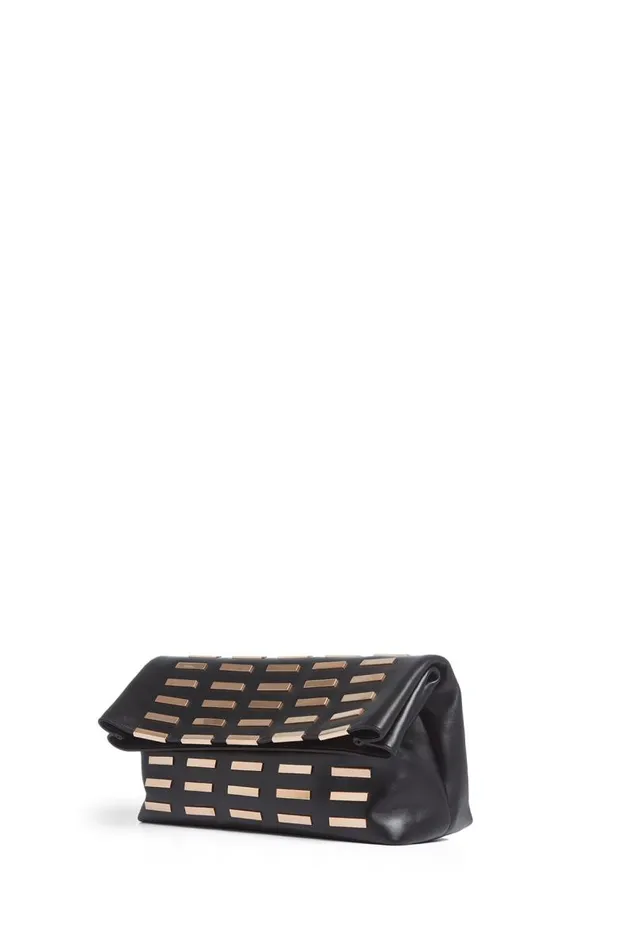 Gabriela Hearst Pouches and Clutches WomenMen Phoebe Foldover Bag In Black Nappa Leather With Rose Gold Hardware