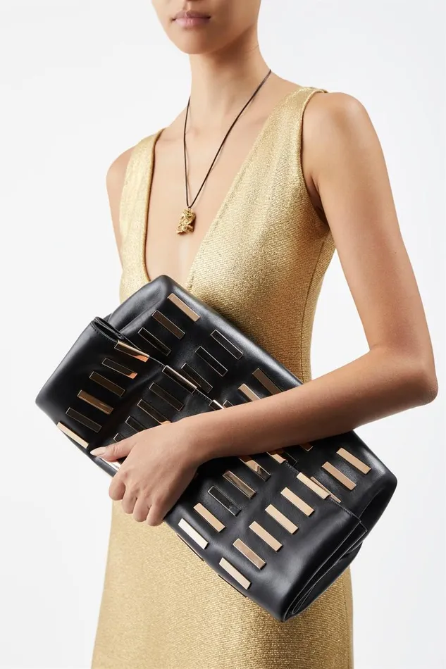 Gabriela Hearst Pouches and Clutches WomenMen Phoebe Foldover Bag In Black Nappa Leather With Rose Gold Hardware
