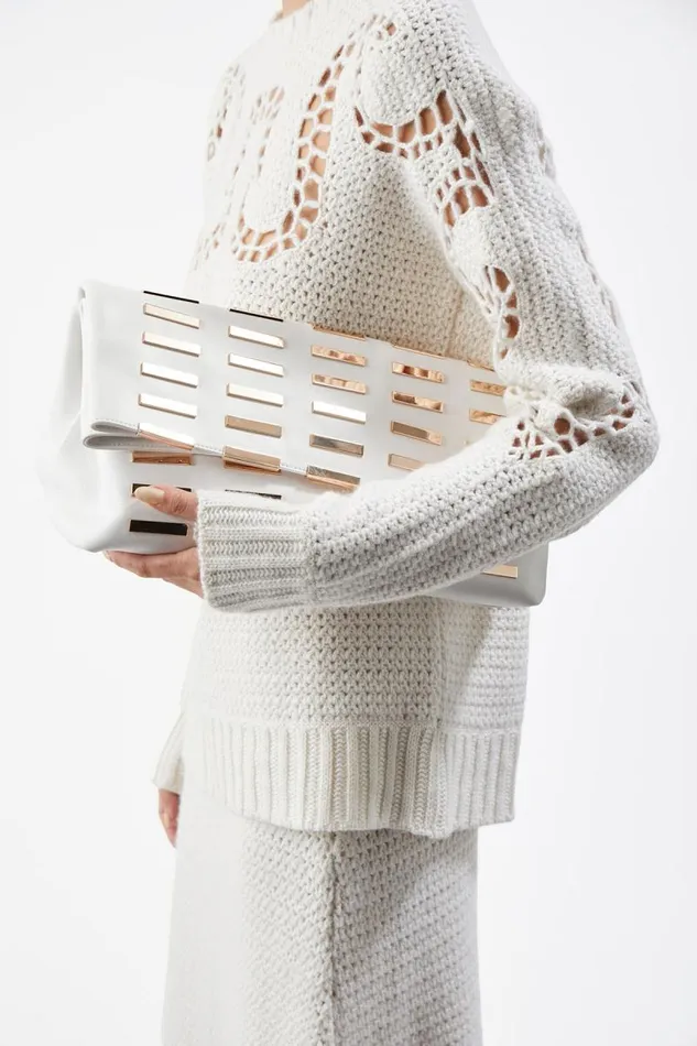 Gabriela Hearst Pouches and Clutches WomenMen Phoebe Foldover Bag In Ivory Nappa Leather With Rose Gold Hardware