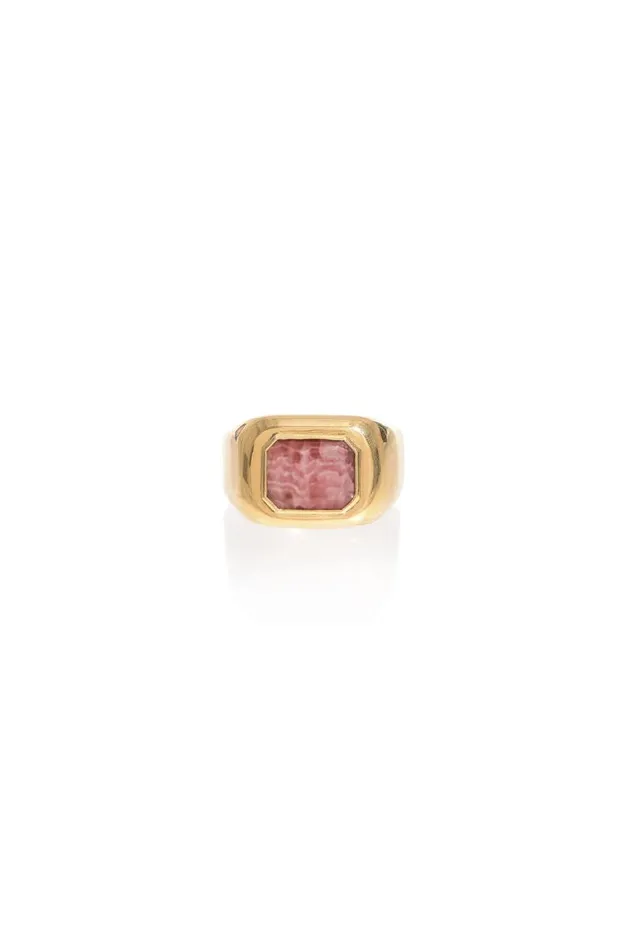 Gabriela Hearst Rings Women Large Ring In 18k Gold and Pink Marble Stone