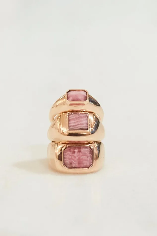 Gabriela Hearst Rings Women Large Ring In 18k Gold and Pink Marble Stone