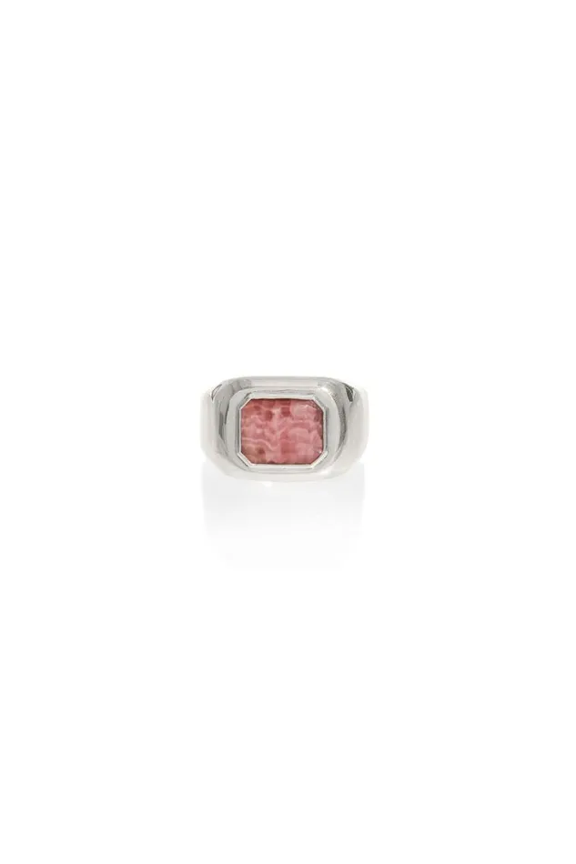 Gabriela Hearst Rings Women Large Ring In 18k White Gold and Pink Marble Stone Gabriela Hearst Rings Women Large Ring In 18k White Gold and Pink Marble Stone
