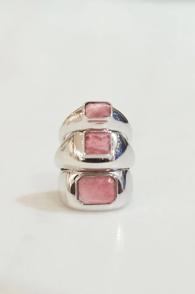 Gabriela Hearst Rings Women Large Ring In 18k White Gold and Pink Marble Stone