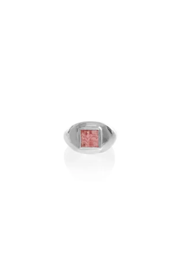 Gabriela Hearst Rings Women Medium Ring In 18k White Gold and Pink Marble Stone Gabriela Hearst Rings Women Medium Ring In 18k White Gold and Pink Marble Stone