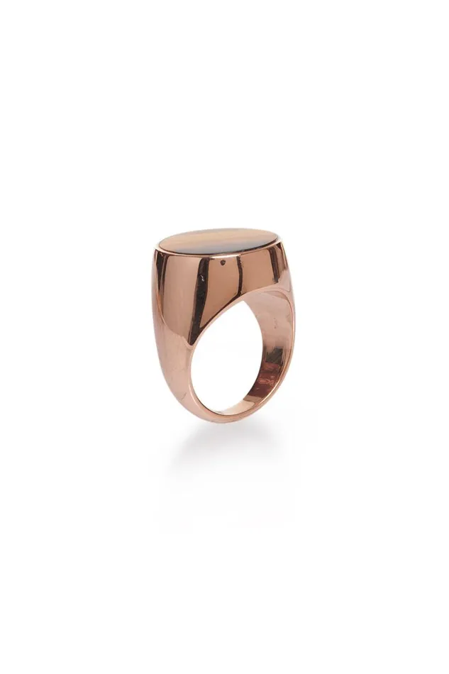 Gabriela Hearst Rings Women One Ounce Signet Ring In Rose Gold and Tiger039s Eye