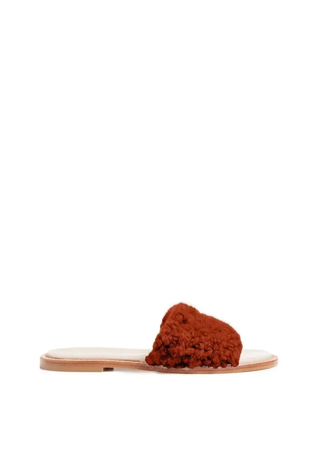 Gabriela Hearst Sandals Women Ballast Slide Sandal In Leather and Rust Cashmere Gabriela Hearst Sandals Women Ballast Slide Sandal In Leather and Rust Cashmere