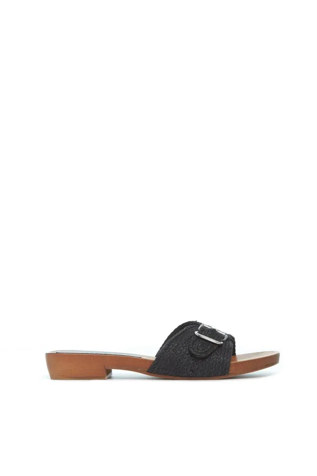 Gabriela Hearst Sandals Women Clover Slide Sandal In Black Leather Jute