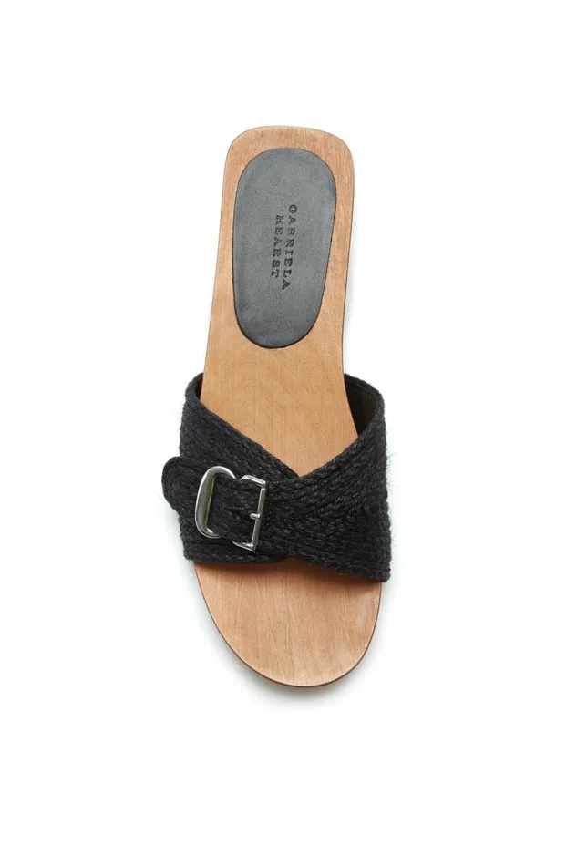 Gabriela Hearst Sandals Women Clover Slide Sandal In Black Leather Jute