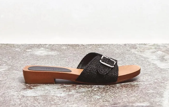 Gabriela Hearst Sandals Women Clover Slide Sandal In Black Leather Jute