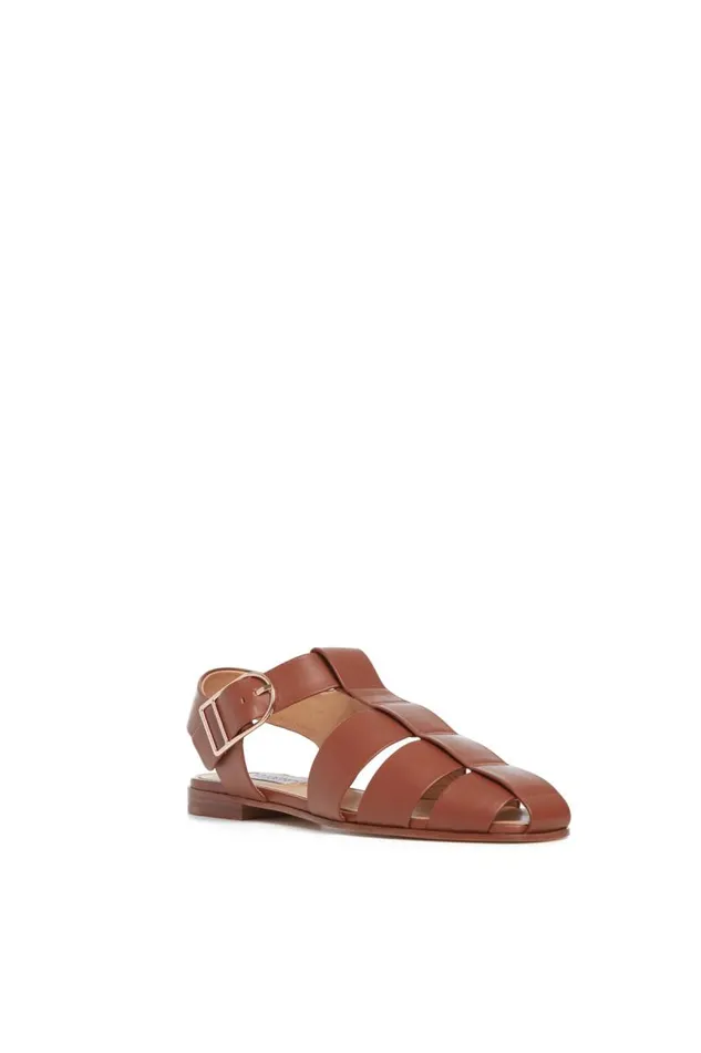 Gabriela Hearst Sandals Women Lynn Flat Sandal In Cognac Leather