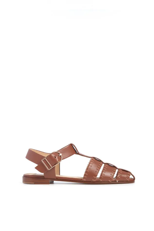 Gabriela Hearst Sandals Women Lynn Flat Sandal In Cognac Nappa Leather With Stitch Gabriela Hearst Sandals Women Lynn Flat Sandal In Cognac Nappa Leather With Stitch