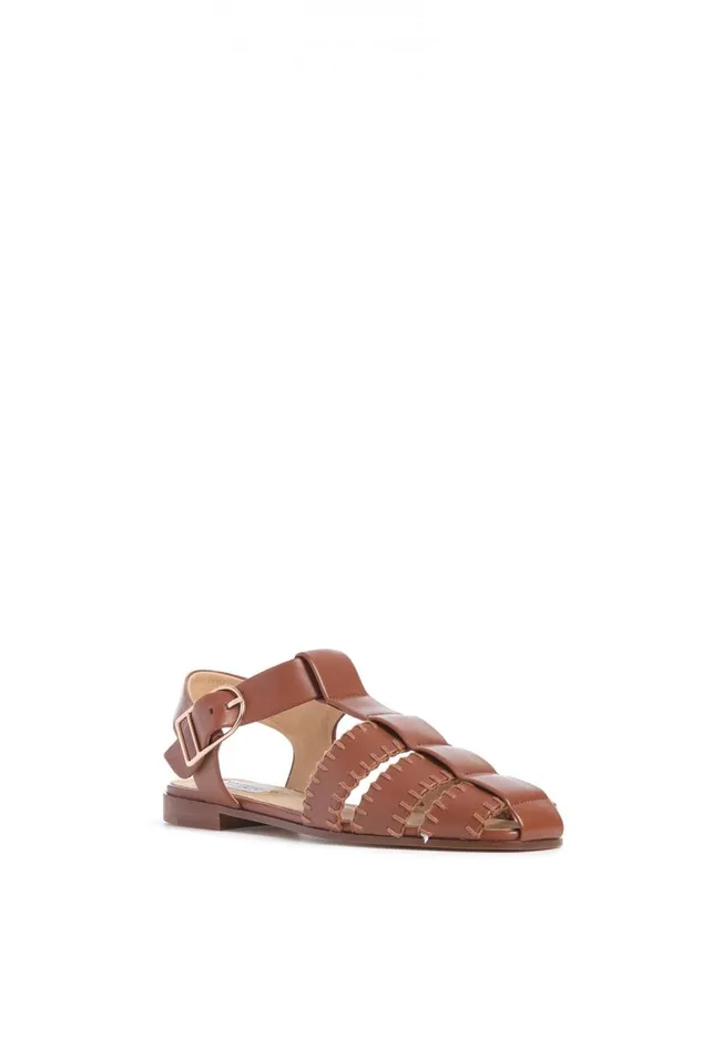 Gabriela Hearst Sandals Women Lynn Flat Sandal In Cognac Nappa Leather With Stitch