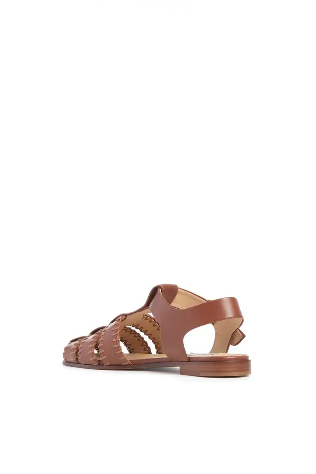 Gabriela Hearst Sandals Women Lynn Flat Sandal In Cognac Nappa Leather With Stitch