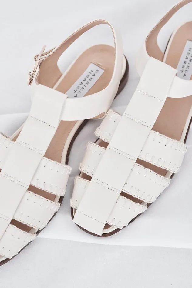 Gabriela Hearst Sandals Women Lynn Flat Sandal In Cream Nappa Leather With Stitch