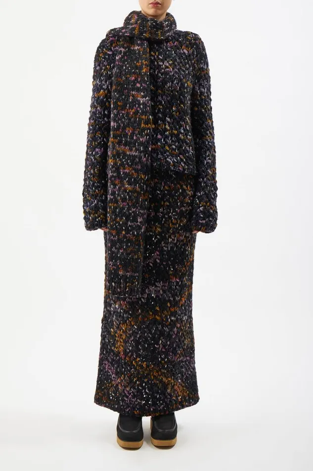 Gabriela Hearst Scarves and Gloves Women Louvin Knit Scarf In Space Dye Black Multi Welfat Cashmere