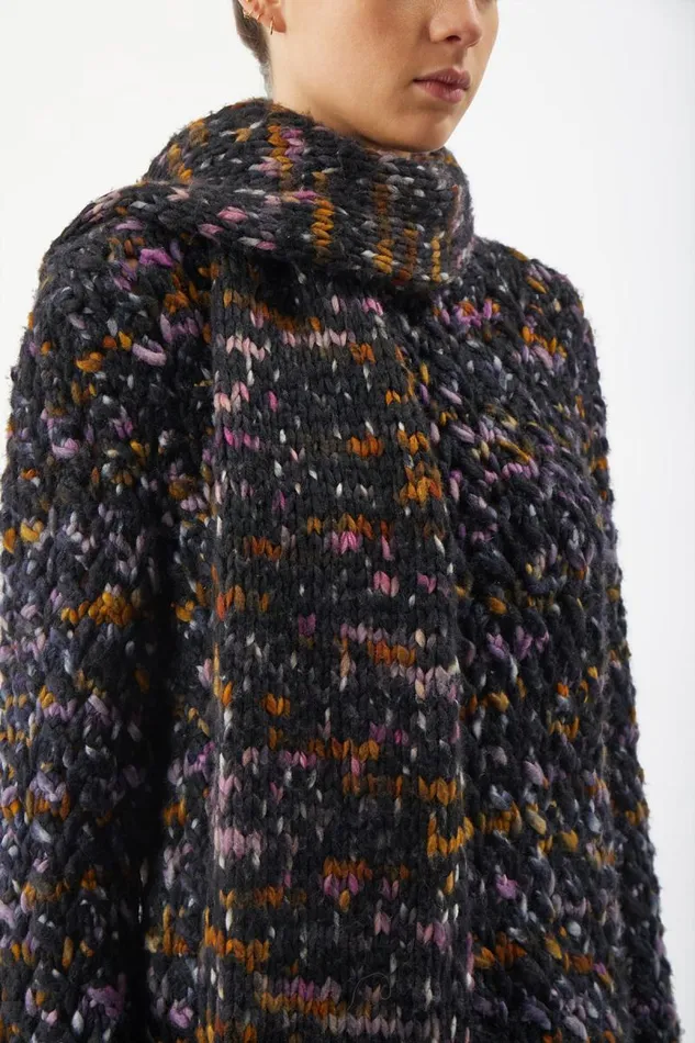Gabriela Hearst Scarves and Gloves Women Louvin Knit Scarf In Space Dye Black Multi Welfat Cashmere