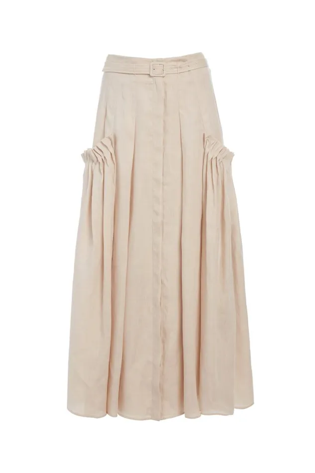 Gabriela Hearst Skirts Women Cyrielle Pleated Skirt In Oatmeal Aloe Linen