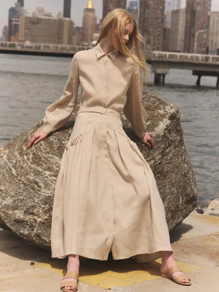 Gabriela Hearst Skirts Women Cyrielle Pleated Skirt In Oatmeal Aloe Linen