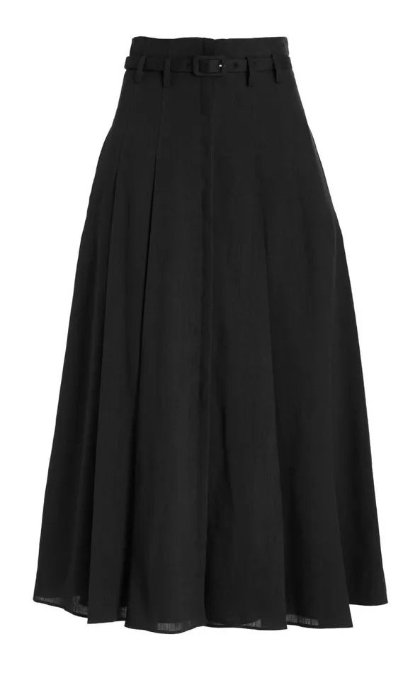 Gabriela Hearst Skirts Women Dugald Pleated Skirt In Black Aloe Linen