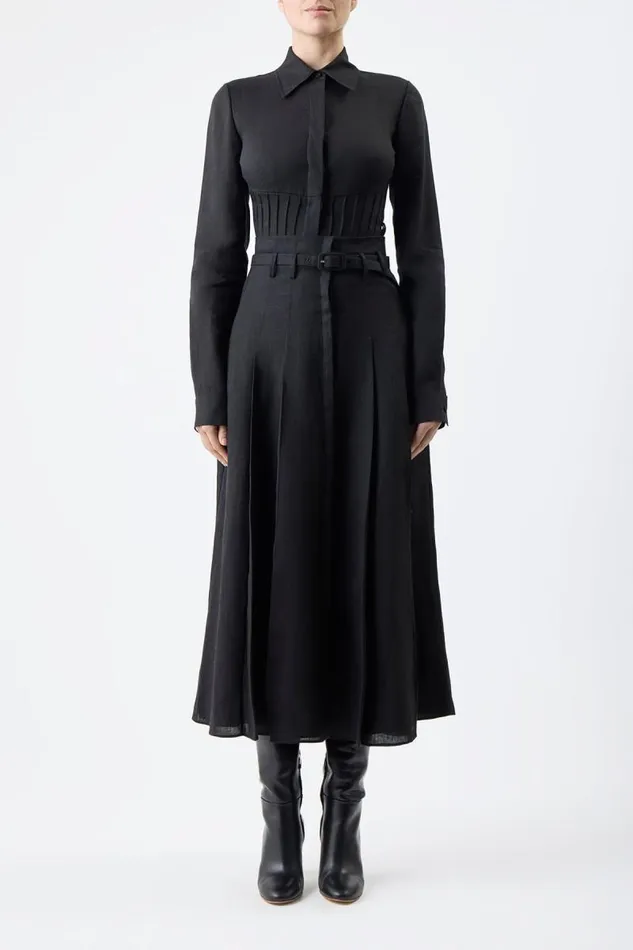 Gabriela Hearst Skirts Women Dugald Pleated Skirt In Black Aloe Linen
